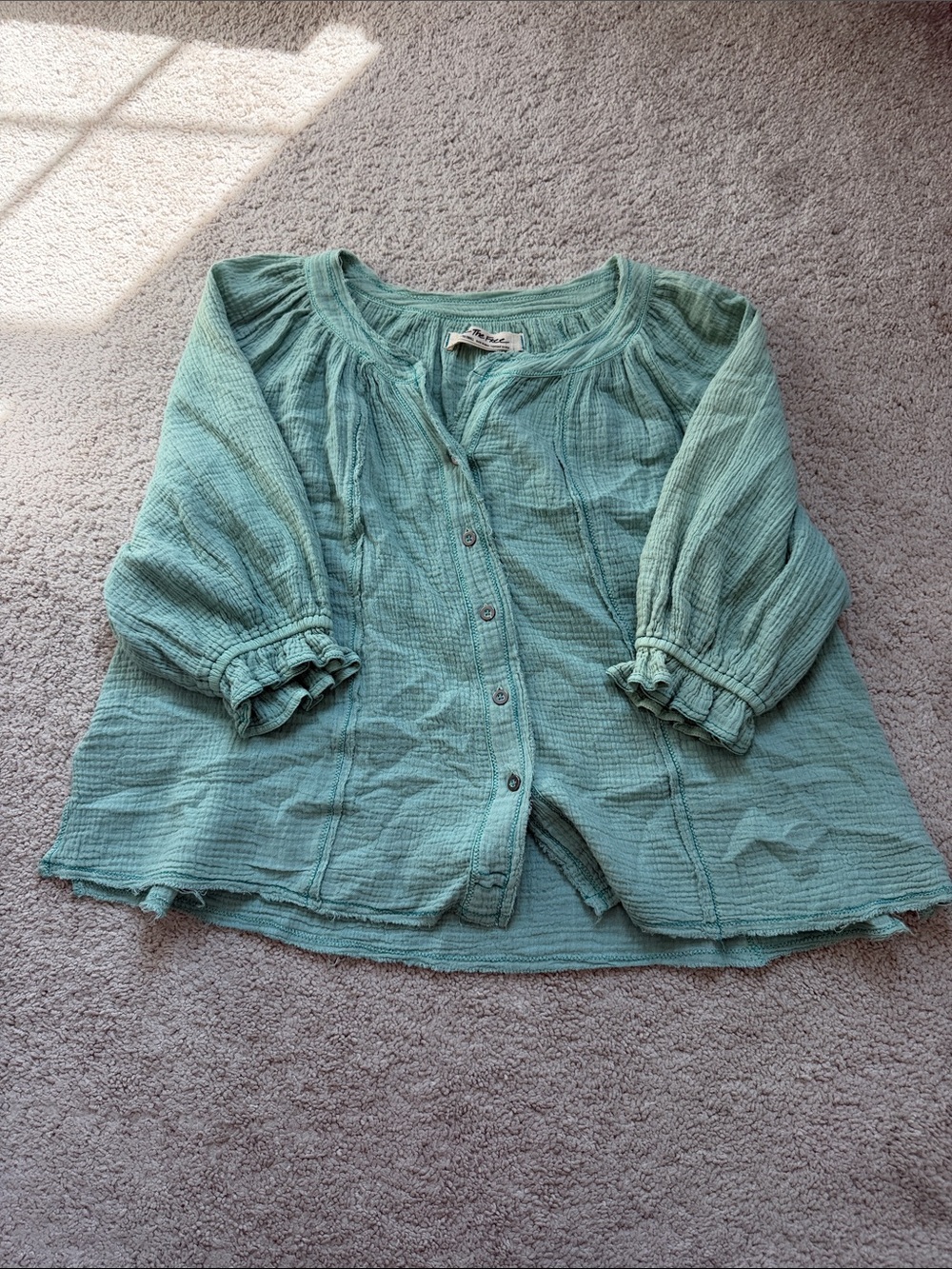 We The Free Lightweight Gauze Button-Front Top in Sage